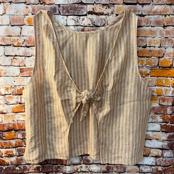 Madewell Refined Linen Top with Open back in rust and white stripe Size 12 - Picture 5 of 15